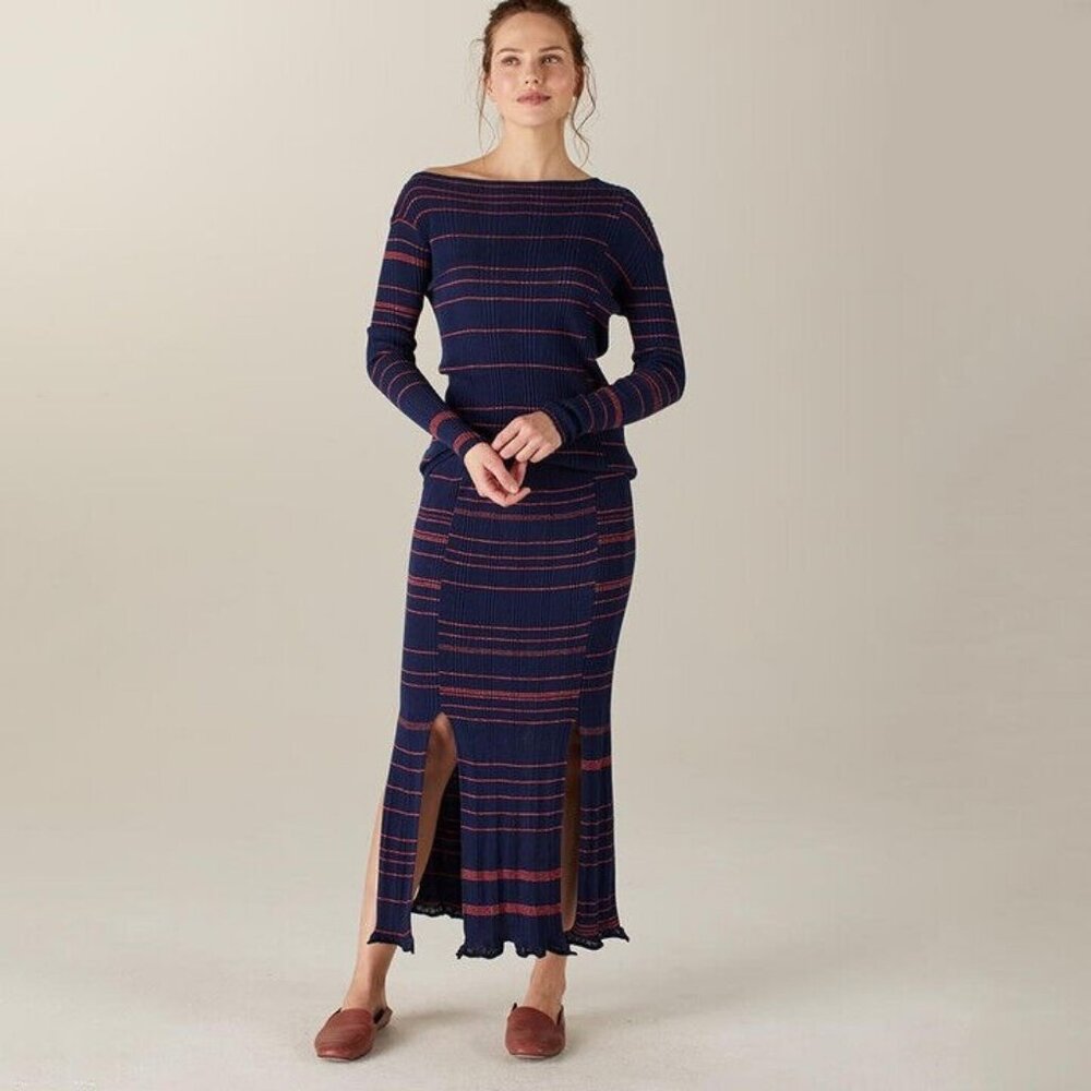 NAADAM Elara Striped Blue Red Skirt Slits All Around Women’s sz Small